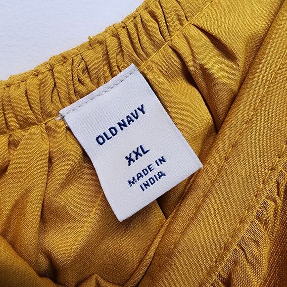 Old Navy Floral Midi Dress Size 2X Yellow One Ruffle Shoulder Tropical Breezy - Picture 16 of 16